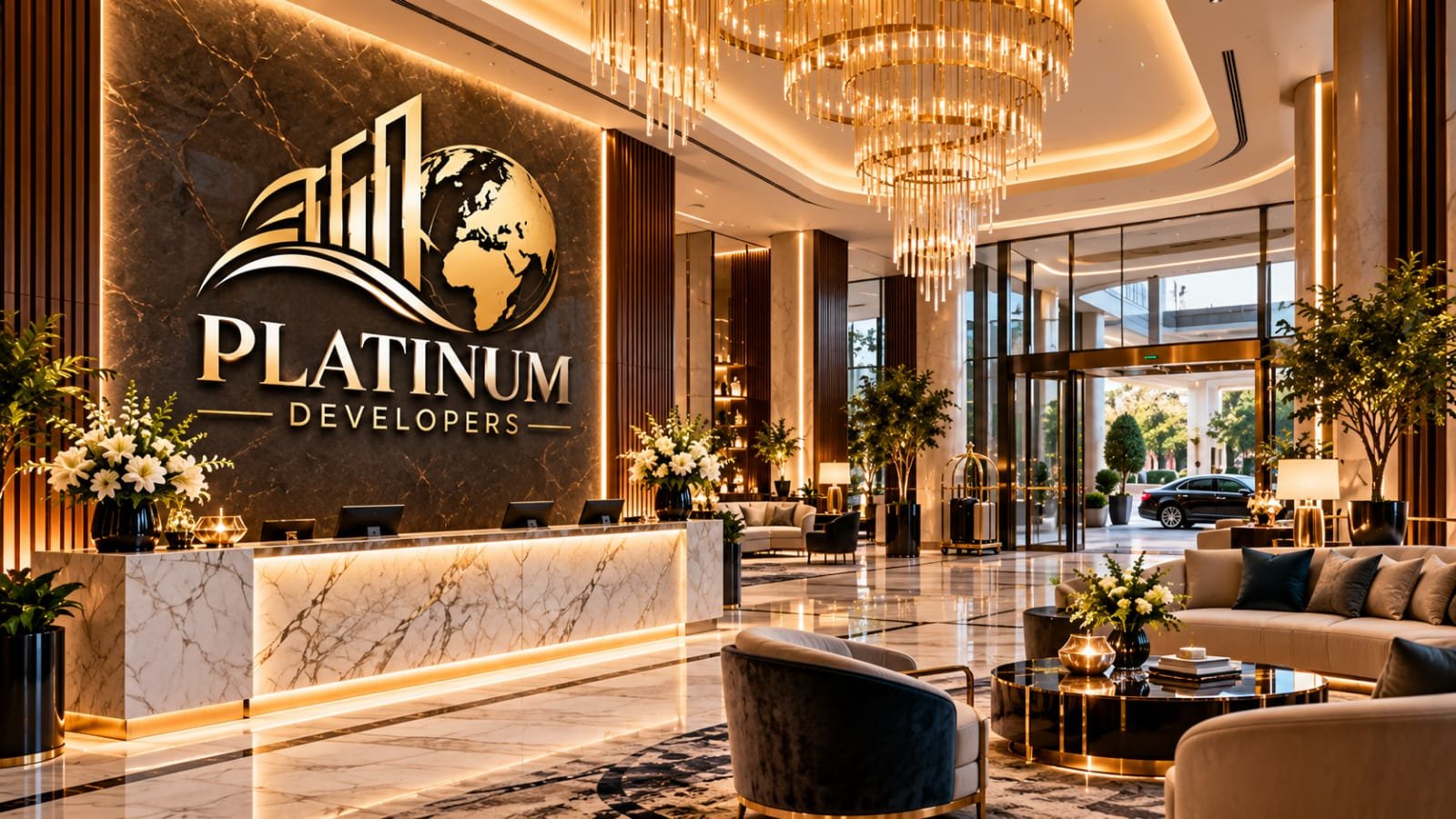 Hotel lobby and arrival area designed by Platinum Developers Global